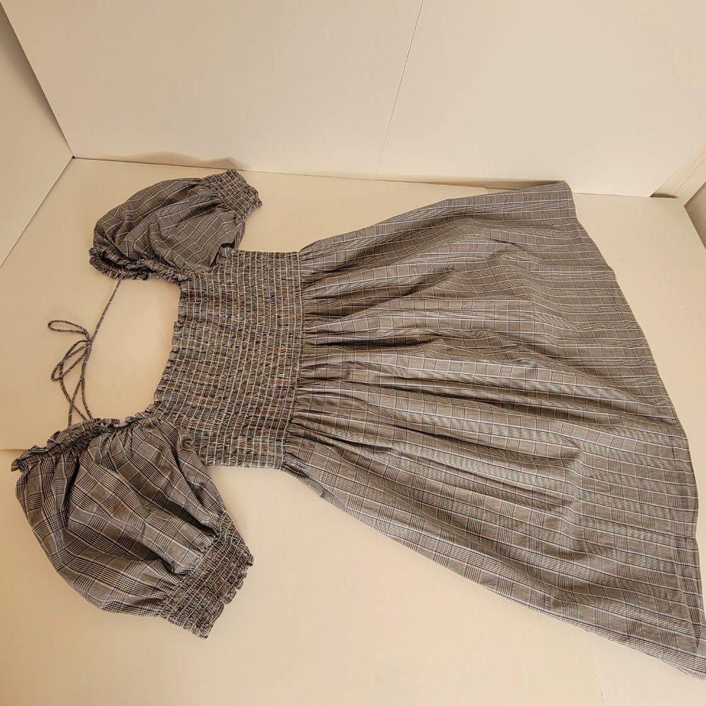 Hill House Athena Nap Smock Bodice and Cuff Mini Dress Size S Grey Blue Blk - Picture 5 of 12